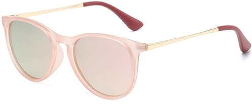 CIKJUK Polarisées Lunette de Soleil Enfant - Protection UV400 Cadre Rond Métallique Miroir Lunettes Soleil Fille Garçon - Or/Rose miroir