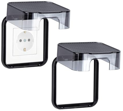Steckdose Regenschutz, Steckdosen Abdeckung Wasserdicht, Selbstklebende Steckdosenabdeckung, Typ 86 Steckdosen Schutzabdeckung für Bäder Küche Wohnzimmer, Kunststoff, 2 Stück, Transparent Schwarz