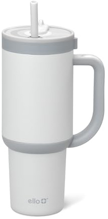 Ello Oasis 30 oz Tumbler with Handle & Retracting Straw | Reusable Insulated Stainless Steel Cup 100% Leakproof, Gifts for Teens Women Men | Keeps cold for 20 Hours, Cup Holder Friendly, Grayscale