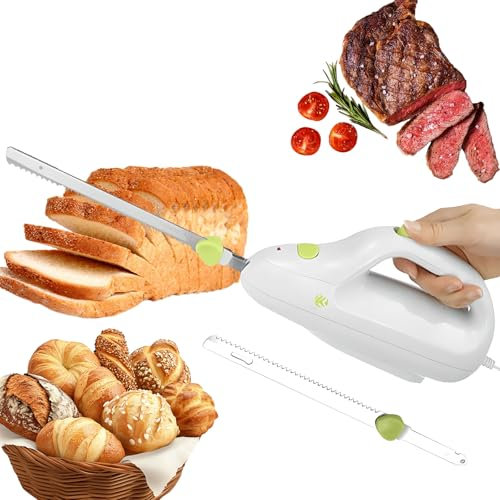 Coltello Elettrico per Intaglio del Pane, Taglia Pane Ricaricabile Senza Fili e affettatrice per Carne con 2 Lame in Acciaio Inossidabile da 8 Pollici, Interruttore di Blocco di Sicurezza