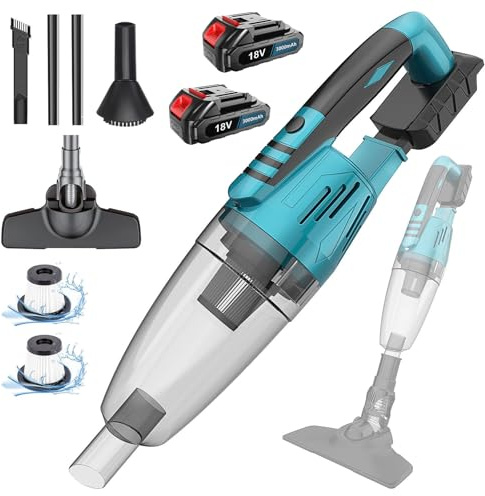 Aspiradora con batería para batería Makita de 18 V, potente 10000 Pa, aspiradora de mano inalámbrica, 3 en 1, aspiradora multifuncional para casa y coche, pelo de animales (2 pilas de 3000 mAH)