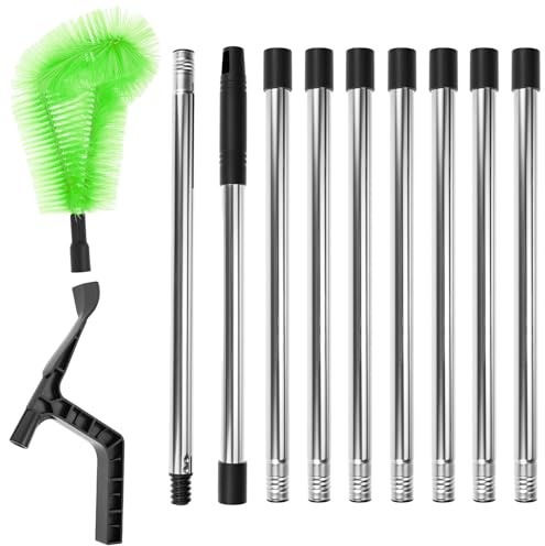 QWORK® Cepillo de canalones ajustable 325 cm, 2 en 1 limpiador de canalones con cepillo y pala, para canalones, candelabros y techos