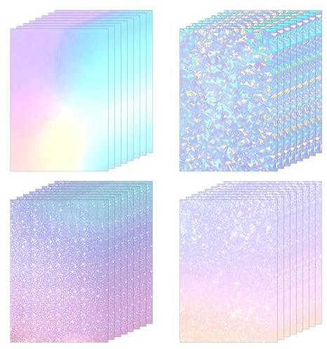 32 Feuilles de Film Holographique Autocollant A4-4 Designs Éclatants (Étoiles,Paillettes,Holographique Clair,Verre Brisé) - Pour Stickers DIY,Photos,Décoration Fenêtre-Protection Transparente