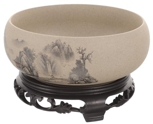 Kichvoe Vaso in Ceramica per Bonsai con Base in Plastica, Fioriera per Coltivazione senza Terra Decorativa per Interni, Ciotola per Piantare Loto Adatta a Casa, Ufficio e Giardino, Stile