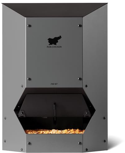 RUN-CHICKEN Feeder F80 Distributeur automatique de nourriture pour poules, à piles, trappe de sécurité programmable avec minuterie, alimentation de 9 kg, protection contre les parasites, accessoire de
