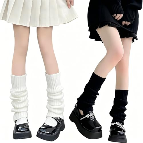 2Pairs White Black Leg Warmers,Classic Y2k/80s Style,Leg Warmers Ladies,Comfortable Stylish LegWarmers for Theme Parties,Yoga,Dance,Ice Skating,and as Gifts for Christmas,Halloween,and Valentine's Day