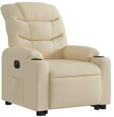 Vorpalize Poltrona relax elettrica con supporto per alzarsi, rivestimento in tessuto color crema, comoda poltrona per TV con funzione reclinabile e tasca laterale, telaio stabile in legno e metallo