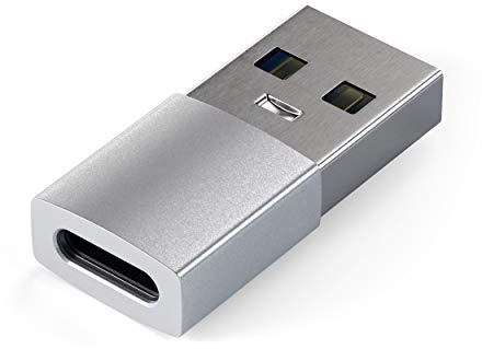 Satechi USB-A to USB-C Adaptor, High-Speed USB to USB-C Adaptor with Ultra-Fast Data Transfer and Power Delivery Charging, Designed for CarPlay and Modern Devices, Silver