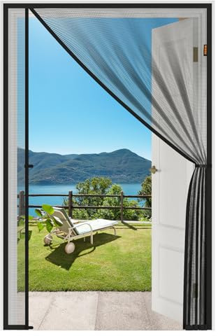 MAGZO Magnetic Screen Door, Fits Door Size 32'' x 80''(Mesh Size 34'' x 81''), Left Right Side Opening, Scratch-Proof Polyester, Dog Friendly, Keep Annoying Creatures Out, Allow Fresh Air Flow, Black