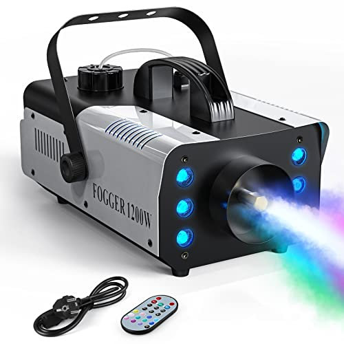 1200W Máquina de Humo con Luces Controlables, UKing RGB Maquina Niebla con Control Remoto y Tanque de 1L para Halloween, Bodas, Fiestas, Teatro, Discoteca
