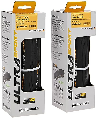 Continental Ultra Sport III - Road Bike Tire | Versatile Road Tire with Modern Tread Design - E25 Ebike Rated - PureGrip, 2 Pack (Black) (700x25)