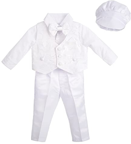 Lito Angels Bebes garçons Costume Blanc Vêtements de baptême Tenues de baptême Floral à Manches Longues Taille 12-18 mois (étiquette en tissu 0L)