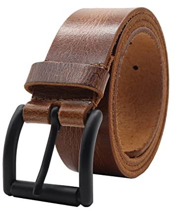 PELLE TORO Hunter Leather Belt for Men, Handmade Men's Belt for Jeans, Work or Casual Cowboy Style (Trouser Sizes 32in - 36in, Caramel)