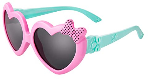 Hifot Gafas de sol bebe niña gafas sol polarizadas de goma suaves en forma de corazón gafas de sol infantiles UV400 100% protección rayos UVA y UVB (rosa&verde)
