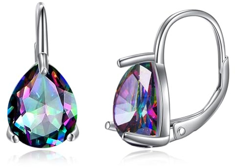 POPLYKE Regenbogen Quarz Cubic Zirkonia Teardrop Leverback Ohrringe 925 Sterling Silber Mardi Gras Ohrringe für Damen Geburtstagsgeschenke
