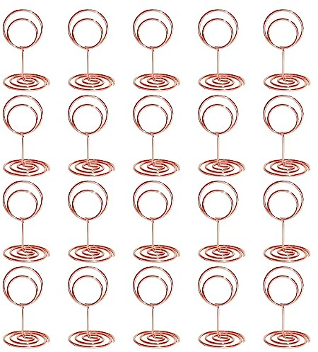 Soporte para Tarjetas de Lugar,20 pcs Soportes para Números de Mesa Sostenedor Foto Pinza Mini Portatarjetas de Lugar Metal Memo Clip Holder,para Bodas Restaurantes(Redondo,oro rosa)