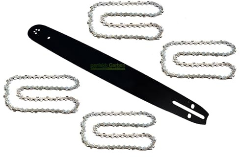 50 cm; 1,5 mm; 0,325; 76 TG Schwert + 4X Kette kompatibel mit Timbertech, Chain Saw 5200 Kettensäge