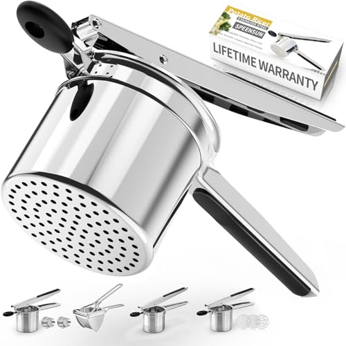 SPEENSUN Potato Ricer, Ricer For Mashed Potatoes, 15 OZ Heavy Duty Stainless Steel Potato Masher Make Fluffy Mashed Potatoes, Fixed Disc Spaetzle Maker Without Messy, With Silicone Handle