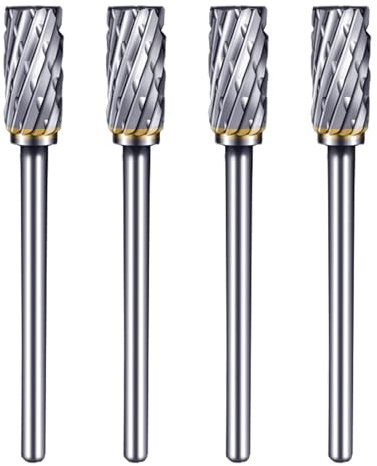 4PCS Carbide Die Grinder Bits, 1/8 Shank Tungsten Steel Double Cut Rotary Burr, Cylindrical File Drill Bit Rotary Working Tools for Grinding, Metal Carving, Drilling, Polishing