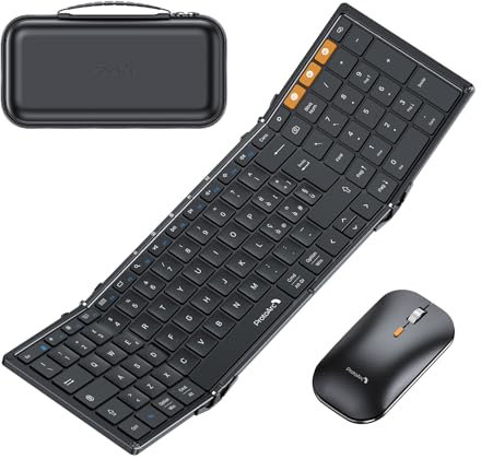 ProtoArc Tastiera Pieghevole e Mouse Wireless, XKM01 Full-Size Tastiera Bluetooth Layout Italiana, Mouse e Tastieras Portatile per iPad Tablet PC Telefono Android Windows iOS