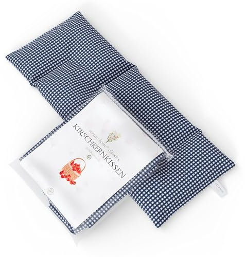 Strauss Home® Grand coussin chauffant aux noyaux de cerises, au micro-ondes, en coton, pour la nuque, les épaules, 50 x 20 cm, gris/bleu vintage