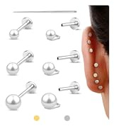 GEMQUEEN Flat Back Earrings Studs : 14K Gold Filled Titanium Surgical Steel Stud Earring Hypoallergenic for Women Men 18G Cartilage Helix Tragus Conch Piercing Jewelry Dainty Pearl Earrings Set
