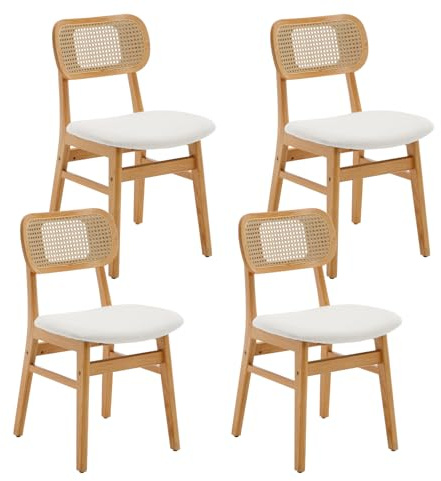 Ya-Home Matstolar set med 4, köksstolar med rottingryggstöd, beige
