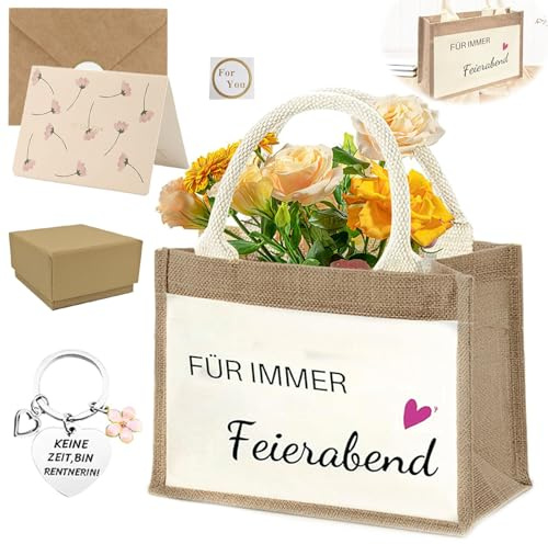 Bolsa de Yute para Regalo de Jubilación, Bolsa de Yute para Jubilada, con Llavero y Tarjeta de Felicitación, Regalo de Jubilación para Mujeres, para Nadres, Colegas, Jubilaciones, Regalo de Despedida