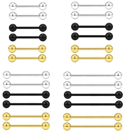 XFSRG 12 Paires 14G Piercing Langue Piercings Barbells Téton Cartilage 316L Acier Inoxydable Barbells Barre de Langue pour Le Corps Bijoux