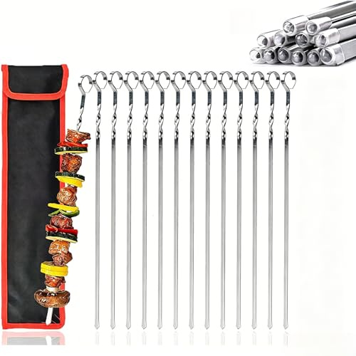 40 cm Spiedini per Barbecue in Acciaio Inox, 30 Pezzi Riutilizzabili BBQ Kabob Spiedini in Acciaio Inox Set, per Barbecue Grigliatura Carne Verdure BBQ Bastone
