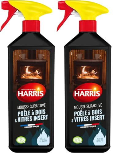 HARRIS Mousse nettoyante vitre et insert 750ml, élimine dépôts carbonés et suies, pour poêle à bois et cheminée, formule à base d'ingrédients d'origine naturelle, résultat rapide, fabriqué en France