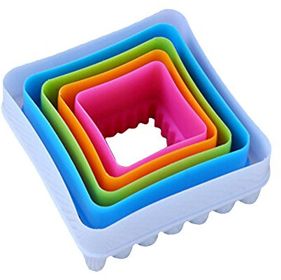 Gemini_mall® Colourful Plastic Plain and Fluted Square Pastry/Cookie Cutters, Multi-Colour, Set of 5