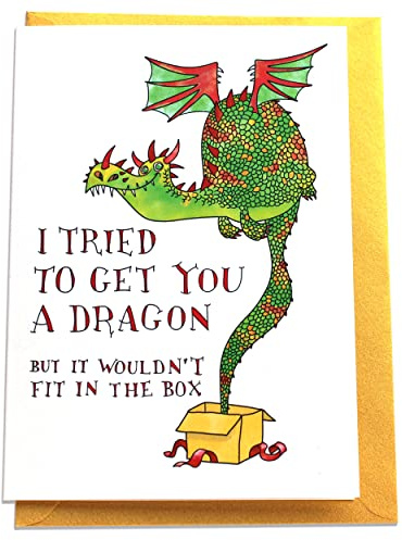 PepperZone I Tried to Get You a Dragon Handmade Greeting Card, Funny Dragon Birthday Card for Kids, Boys & Girls, Fairy Tale Card, Unique Magical Gift for Fantasy Lovers