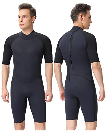 FLEXEL Shorty Wetsuit for Men and Women, 2mm 3mm Neoprene Back Zip Diving Suit Keep Warmth in Cold Water for Diving Snorkeling Surfing Swimming