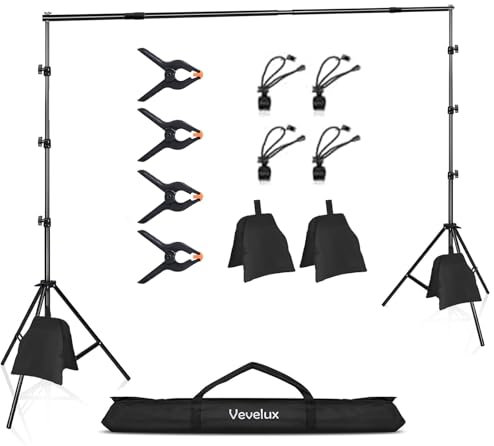 2.6 X 3 M / 8.5 X 10 FT Backdrop Stand, Photo Video Studio Adjustable Background Support System with 8 Spring Clamps, 2 Sandbags & 1 Carrying Bag for Video Studio Photo Party Wedding