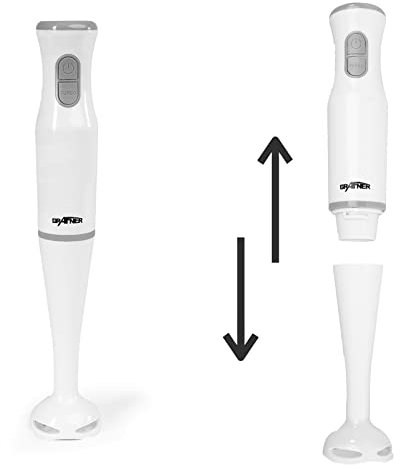 Grafner Stabmixer 200 Watt, 2 Geschwindigkeitsstufen, BPA-frei & spülmaschinengeeignet, Turbo Funktion, Doppel Edelstahlmesser, Pürierstab für Smoothie, Suppen, Joghurt, Saucen, Babynahrung