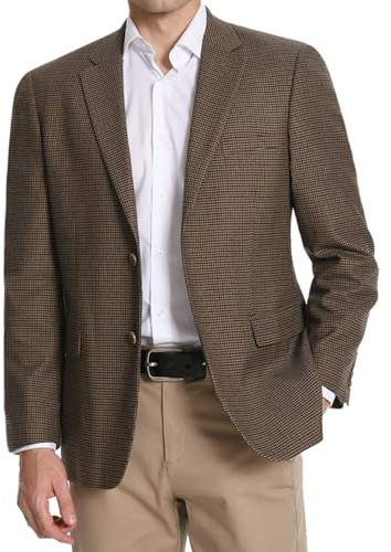 Teemlanny Men's Sport Coat Houndstooth Blazer Classic Fit 2 Button Stylish Stretch Suit Jacket for Daily Casual Outfits Brown