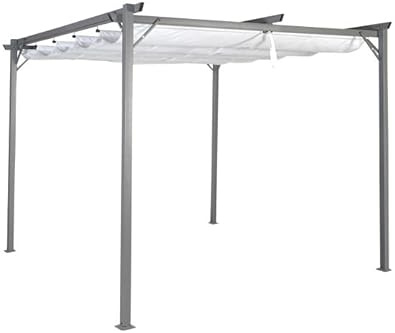 DRW Pergola con toldo de Poliester 300gsm Gris y Blanco abatible 100X70X125 cm