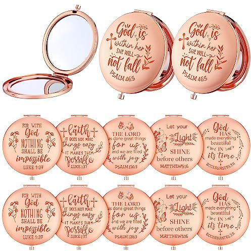 Huwena 12 Pcs Christmas Christian Gift for Women, Bible Verse Pocket Mirror