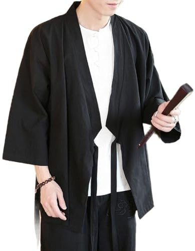 FRESQA Cárdigan japonés para hombre, kimono tradicional japonés samurái, ropa de calle, Yukata, camisa masculina Haori, camisa kimono para hombre, 4XL 5XL