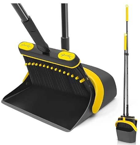 Mitclear Juego de Escoba y Recogedor de Mango Largo, Cepillo Barrer Giratoria de 180°, Recogedor con Borde de Aleación de Aluminio para Hogar, Cocina, Casa, Oficina, Vestíbulo