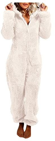 callmo Pyjama Damen Damen Jumpsuit Onesie Damen Fleece Overall Einteiler Pyjamas Langarm Pyjama Overall Strampler Nachtwäsche mit Reißverschluss Flauschig Kapuze Jumpsuit Winter Warm