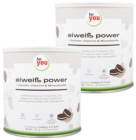 for you Power Eiweiß-Pulver Cookies&Cream nach Dr. Strunz 2x 750g - gut lösliches Mehrkomponenten Eiweiß: Molke, Soja-, Milch-, Hühnerei-Protein + L-Carnitin (Doppelpack)