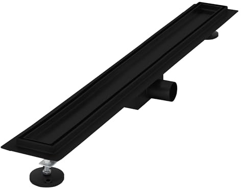 LuxeBath Duschrinne 80 cm 2in1, befliesbar, extra flach, Edelstahl, Schwarz, Doppelseitige Bodenablauf, Komplettset Bodenbefestigung, Duschablauf, Siphon mit Geruchsstop, Haarsieb, Ablaufrinne Dusche