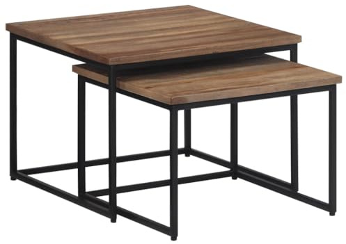 vidaXL Satsbord 2 delar massiv teak, sidobord, soffbord, vardagsrumsbord, sido bord, soff bord, vardagsrum bord, träbord, trä bord, flera bord