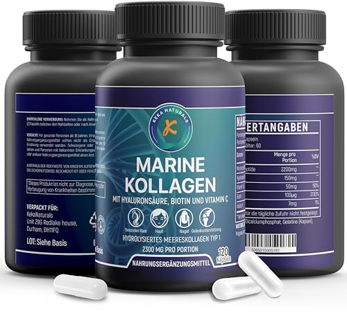 Hydrolysed Marine Collagen with Hyaluronic Acid & Vitamin C - 2300mg per Serving - High Strength Collagen Supplements for Women and Men - 60 Capsules