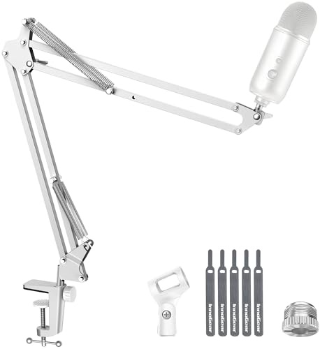 InnoGear Boom Arm Microphone Mic Stand for Blue Yeti HyperX QuadCast SoloCast Snowball Fifine Shure SM7B and Other Mic, White