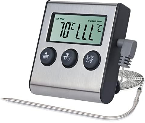 SIGANDG Termometro digitale a LED con sonda, Termometro digitale, Termometro per alimenti con funzione timer, Termometro per cucina e grigliate per barbecue, Forno[Batteria non inclusa].