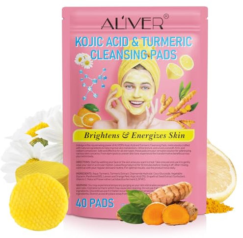 Almohadillas de ácido kójico y cúrcuma, almohadillas de rejuvenecimiento para cara y cuerpo, almohadillas de limpieza exfoliantes, esponjas faciales para limpieza (40 almohadillas)
