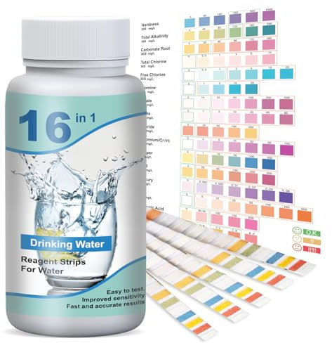 50 Stück Trinkwasser Teststreifen, Wassertester Teststreifen 16-in-1, Spa und Pool Teststreife, Wasserhärte Teststreife, Wasserhärte Messen, pH Wert, Härte, Wasser Test Wasserqualität Analyse